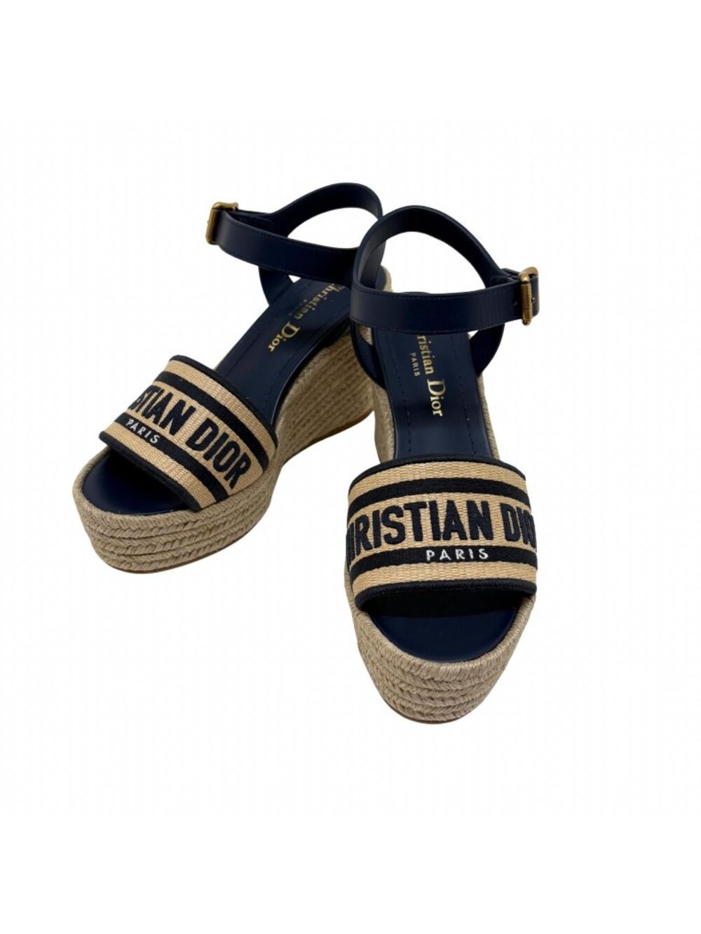 Dior Dway Wedge Sandals Natural Navy